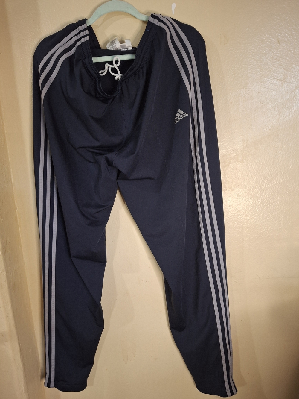 adidas Navy Men Track Pants with Grey Stripes